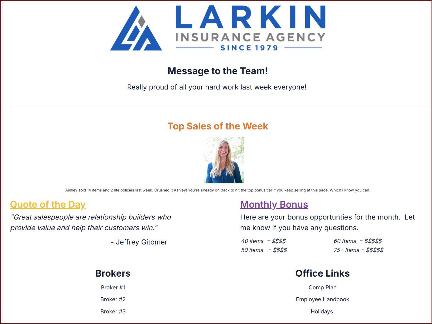 Custom team homepage with announcements and resources